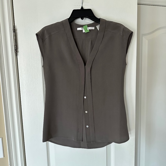 Max Studio Silk Cap Sleeve Blouse, XS, Mushroom (Taupe/Grey) - Picture 1 of 11